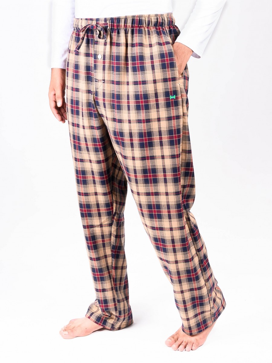 Buy Hueman Beige and Red Check Flannel Relaxed fit Pajamas for Winter ...