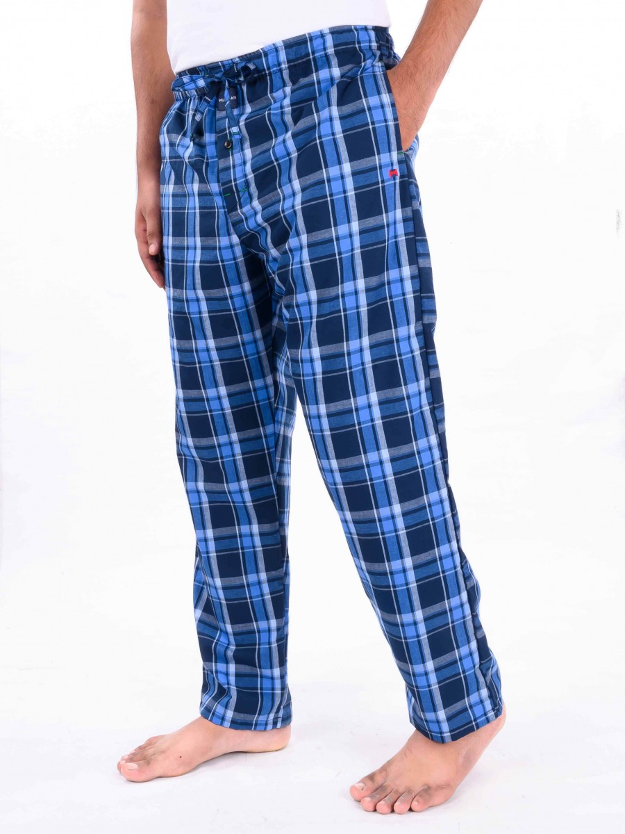 Buy Hueman Blue Multi Checked Cotton Blend Relaxed Pajama
