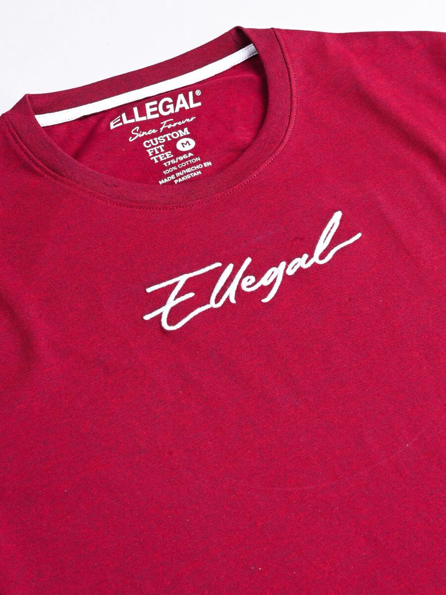 Buy Ellegal Burgundy Round Bottom Men Cotton Tee Shirt